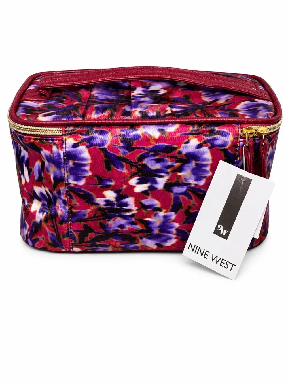 Nine West Travel Cosmetic Bag Set Floral Burgundy Toiletry Case NWT
